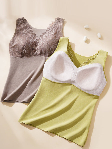 Women Winter Seamless V-Neck Lace Warm With Bra Pad Base QM022 BUYKUD