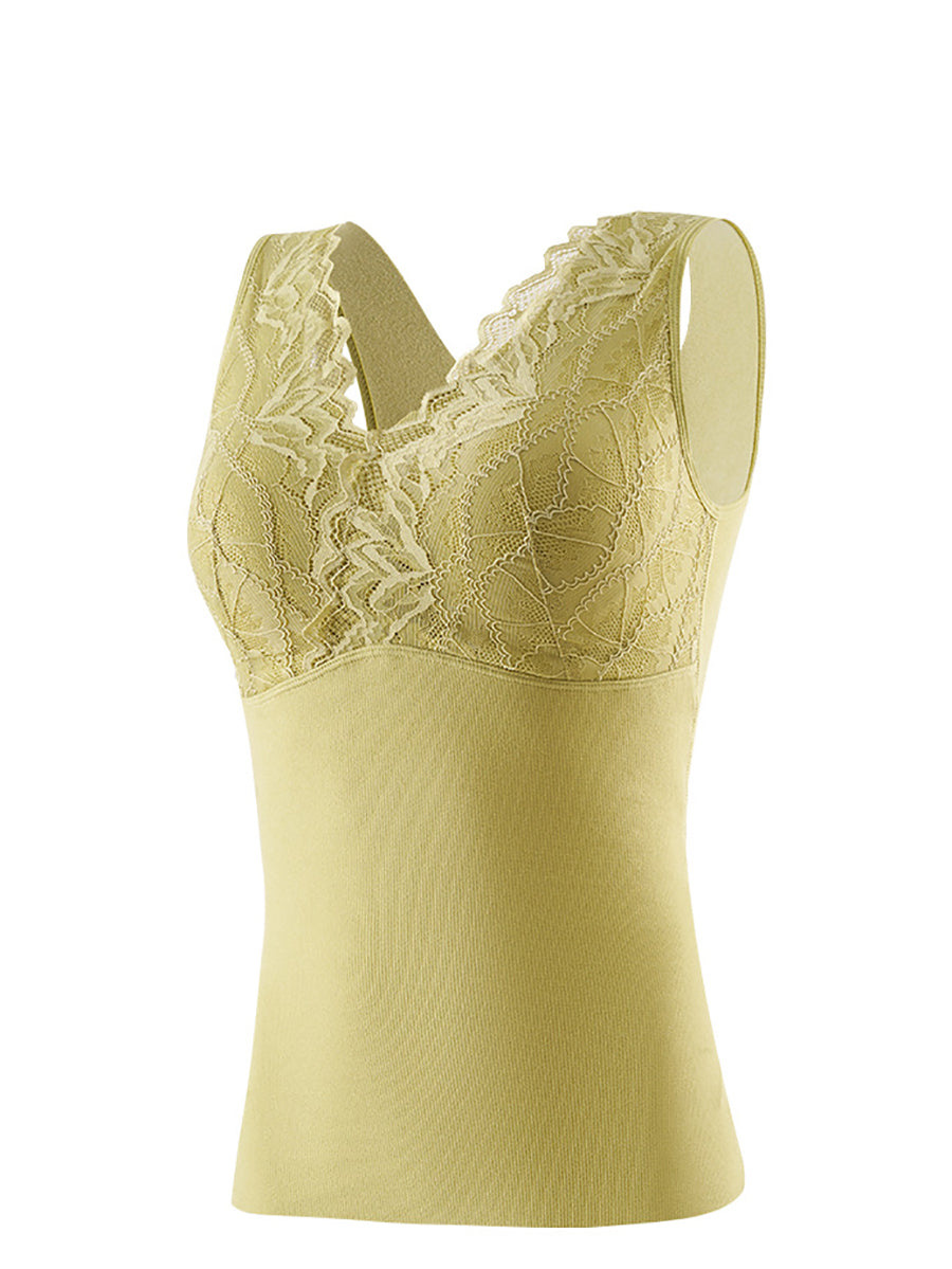 Women Winter Seamless V-Neck Lace Warm With Bra Pad Base QM022 BUYKUD