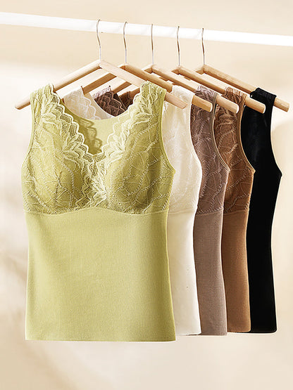 Women Winter Seamless V-Neck Lace Warm With Bra Pad Base QM022 BUYKUD