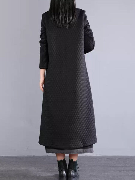 Women Winter Retro Warm Fleece-lined Long Coat QM023 BK