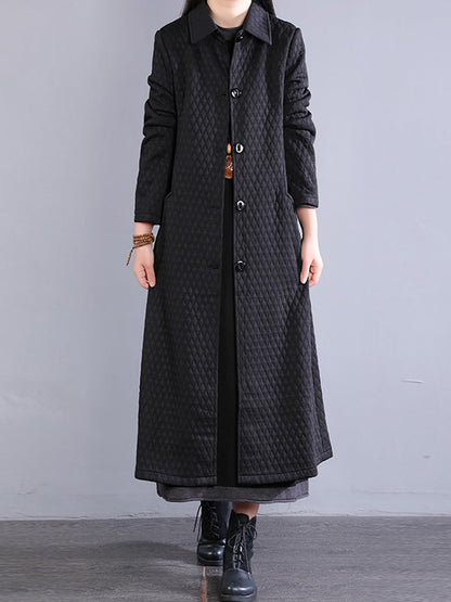 Women Winter Retro Warm Fleece-lined Long Coat QM023 BK