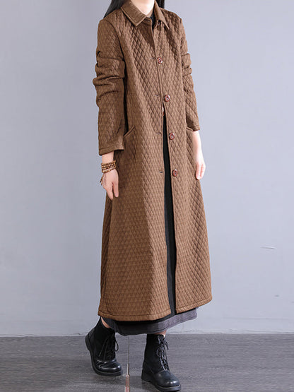 Women Winter Retro Warm Fleece-lined Long Coat QM023 BK