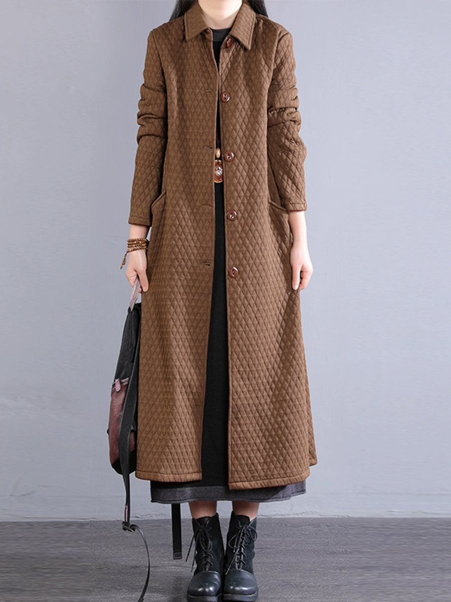 Women Winter Retro Warm Fleece-lined Long Coat QM023 BK