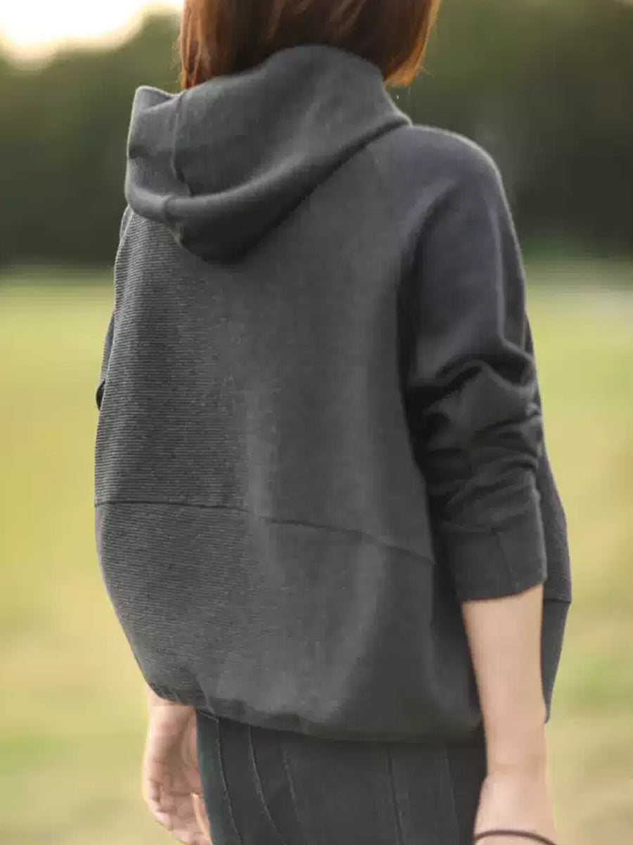 Women Winter Casual Solid Hooded Sweatshirt QM026 BK