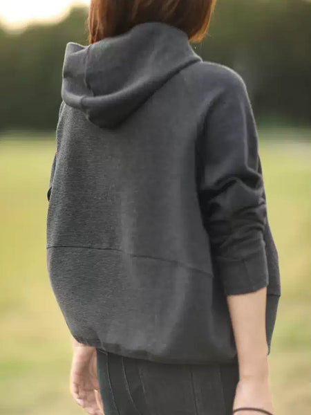 Women Winter Casual Solid Hooded Sweatshirt QM026 BK