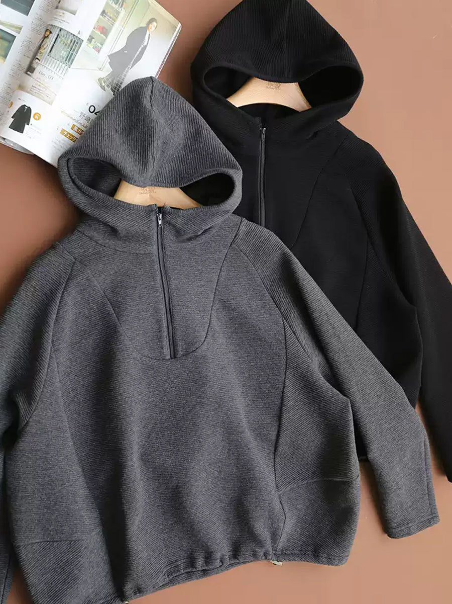 Women Winter Casual Solid Hooded Sweatshirt QM026 BK