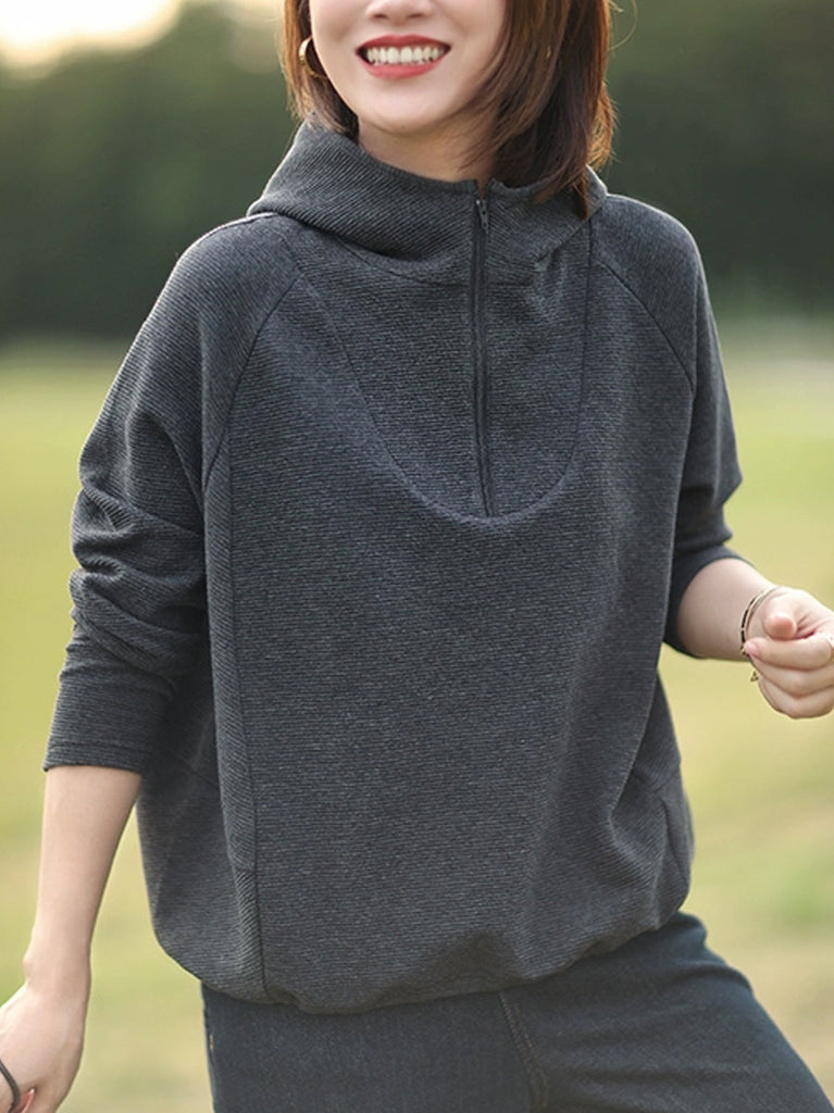 Women Winter Casual Solid Hooded Sweatshirt QM026 BK