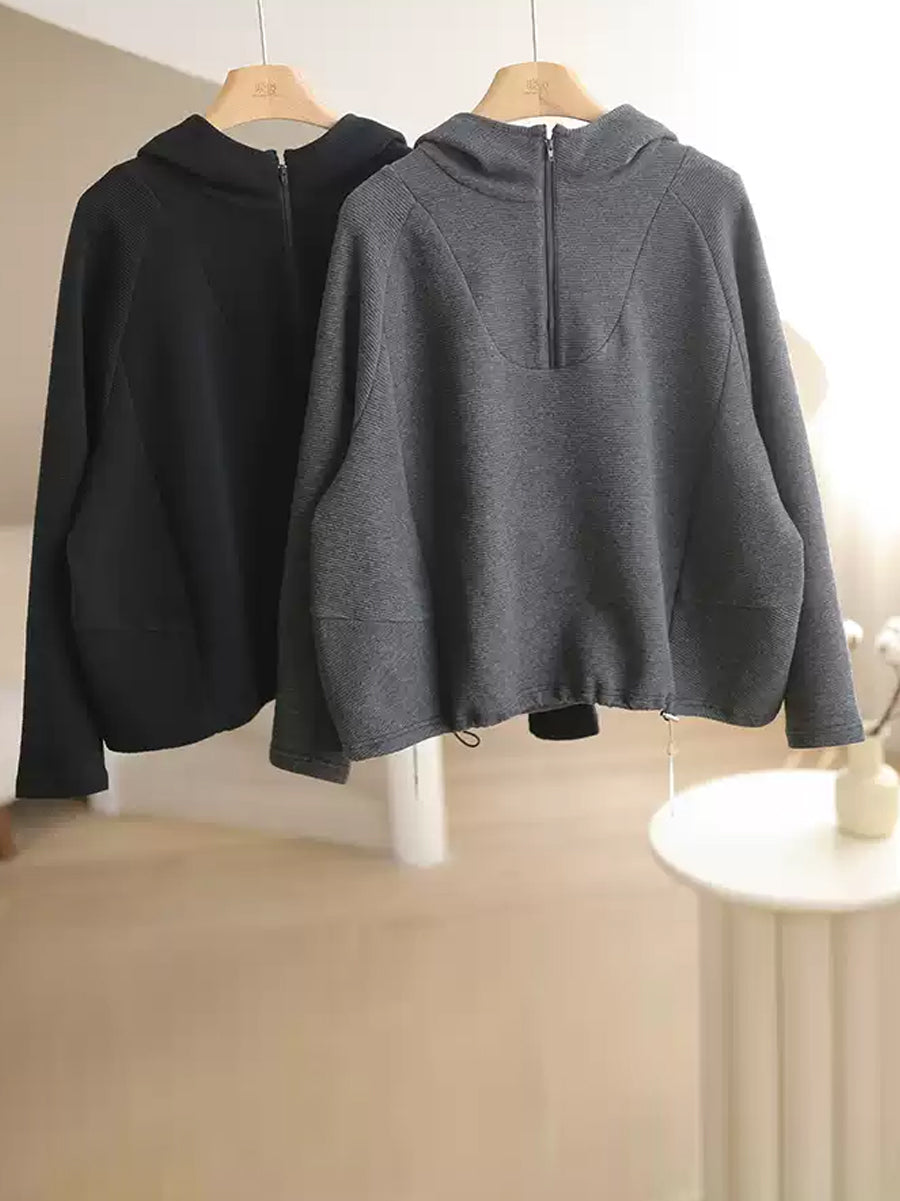 Women Winter Casual Solid Hooded Sweatshirt QM026 BK