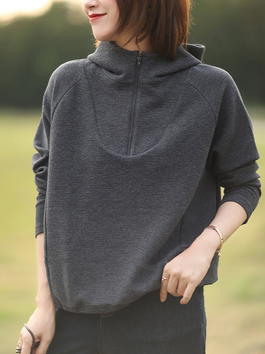 Women Winter Casual Solid Hooded Sweatshirt QM026 BK