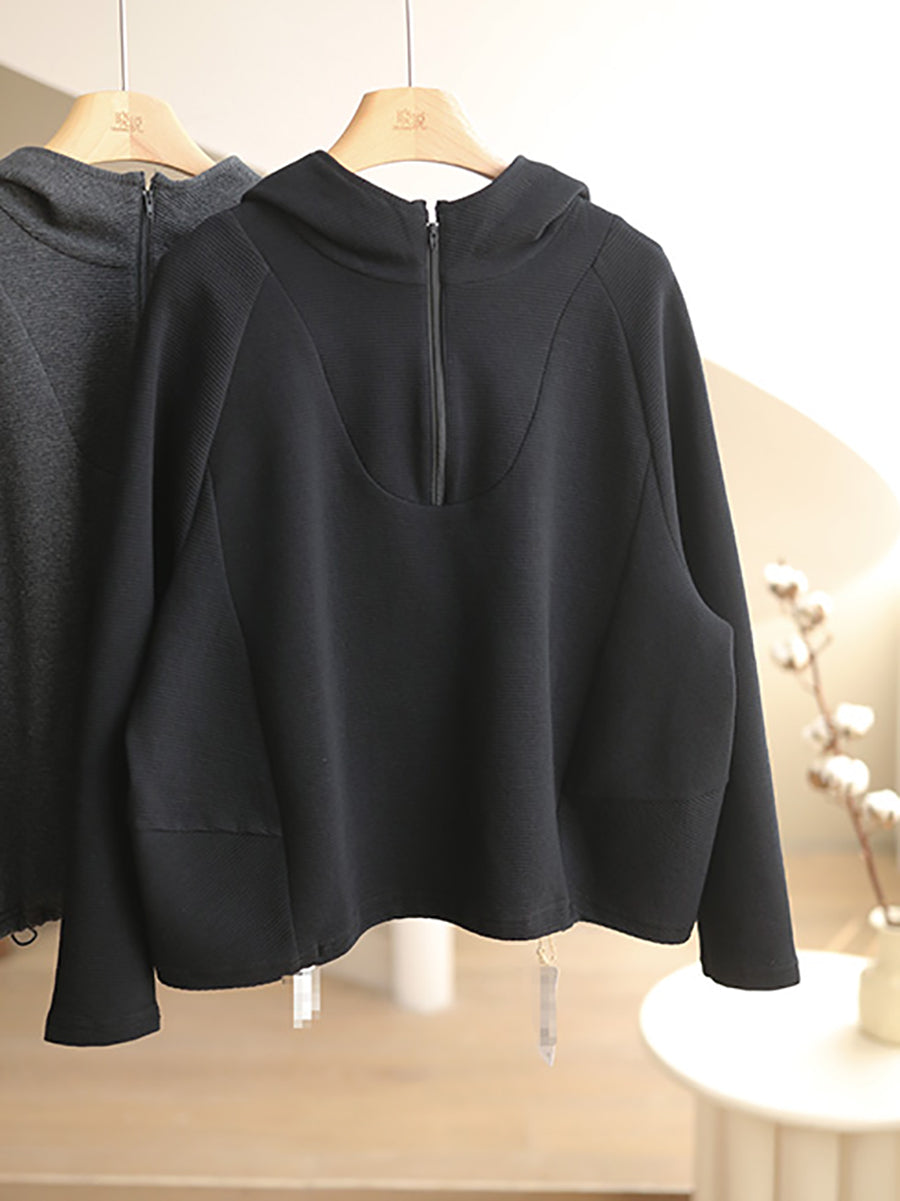 Women Winter Casual Solid Hooded Sweatshirt QM026 BK