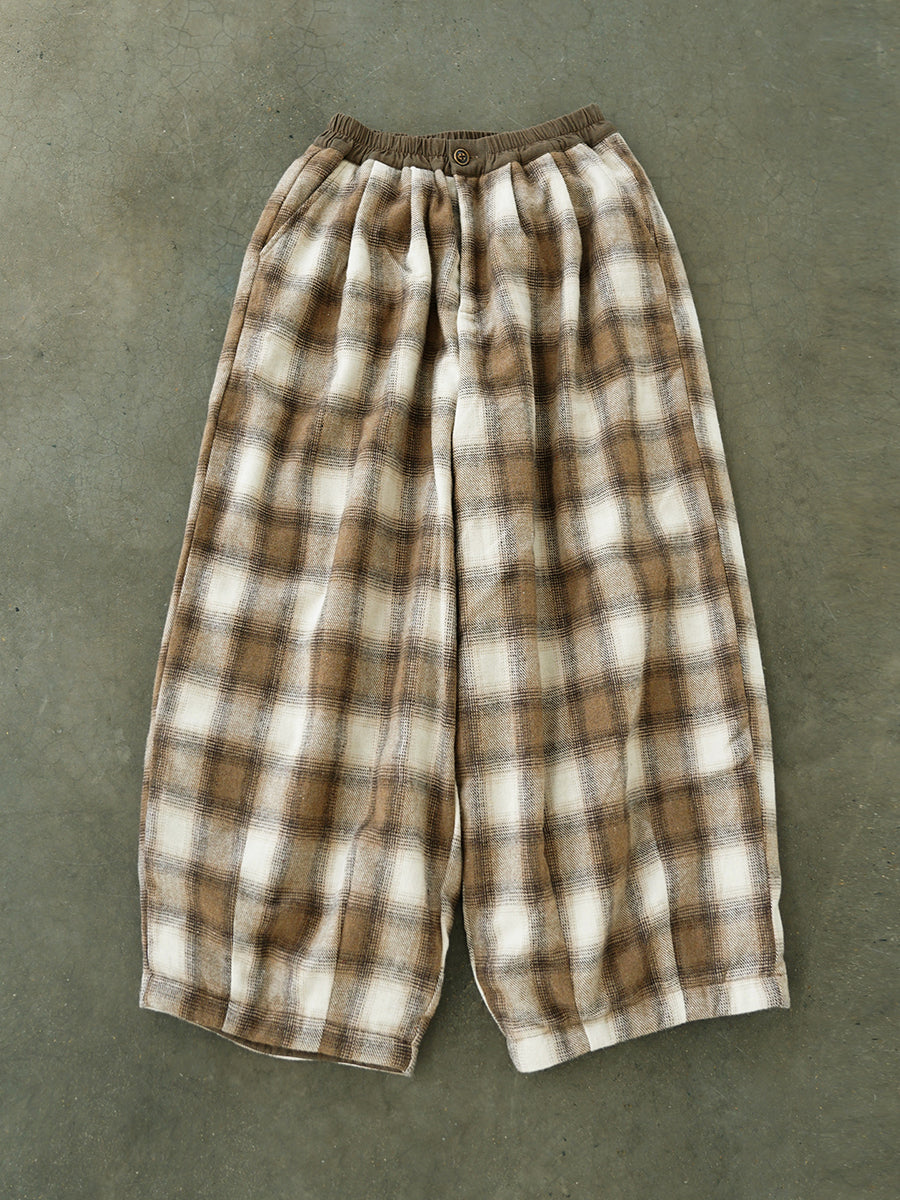 Women Winter Casual Plaid Cotton Thick Wide-leg Pants QM027 BK