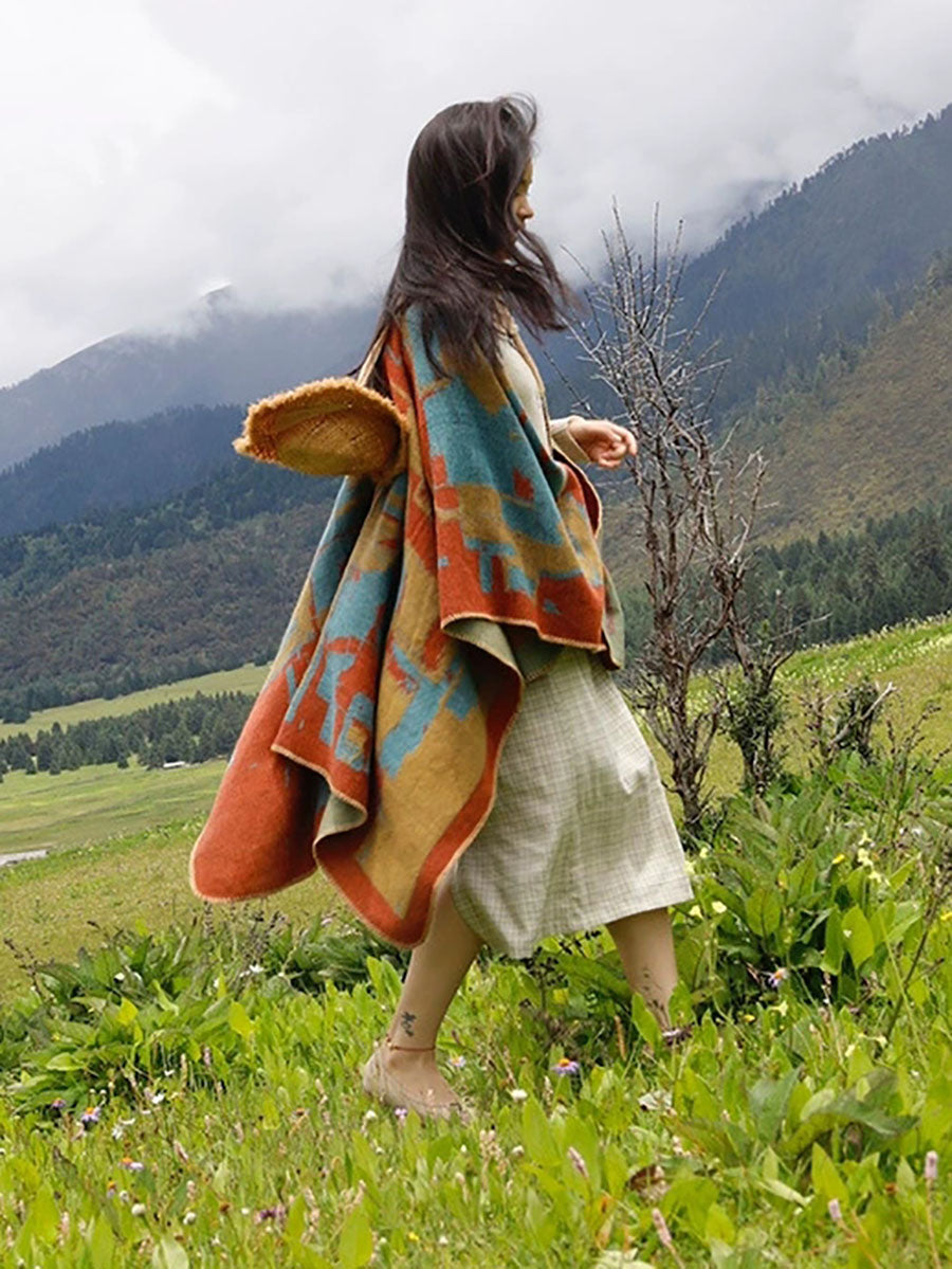 Women Ethnic Colorblock Warm Shawl Scarf QM018 BUYKUD