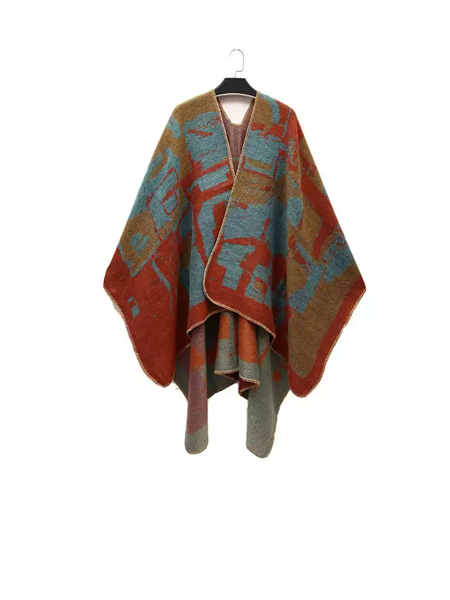 Women Ethnic Colorblock Warm Shawl Scarf QM018 BUYKUD