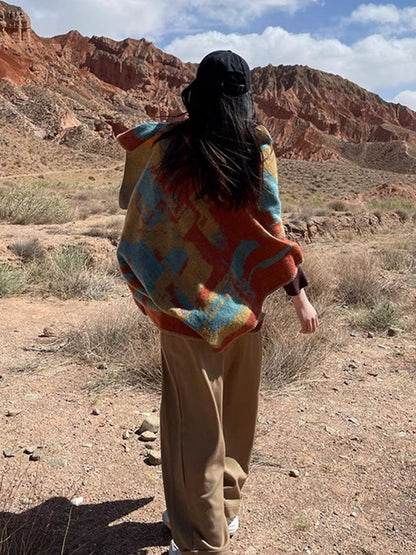 Women Ethnic Colorblock Warm Shawl Scarf QM018 BUYKUD