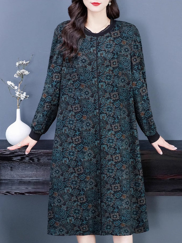 Women Autumn Casual Floral Lacework Collar Dress QM021 BK