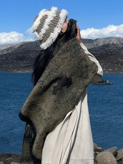 Women Retro Winter Colorblock Shawl Scarf QM004 YWRS