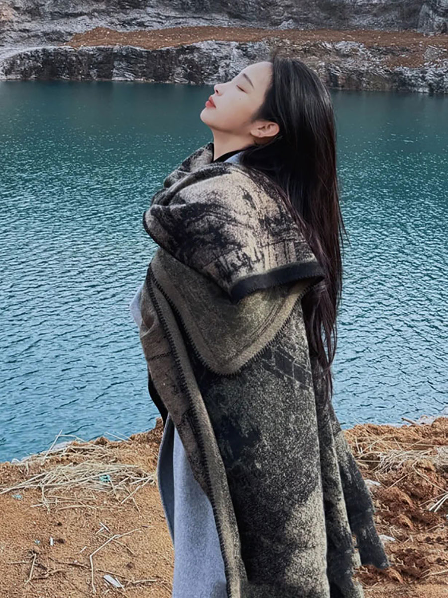 Women Retro Winter Colorblock Shawl Scarf QM004 YWRS