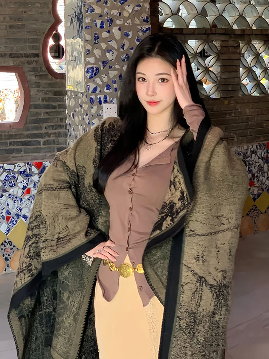 Women Retro Winter Colorblock Shawl Scarf QM004 YWRS