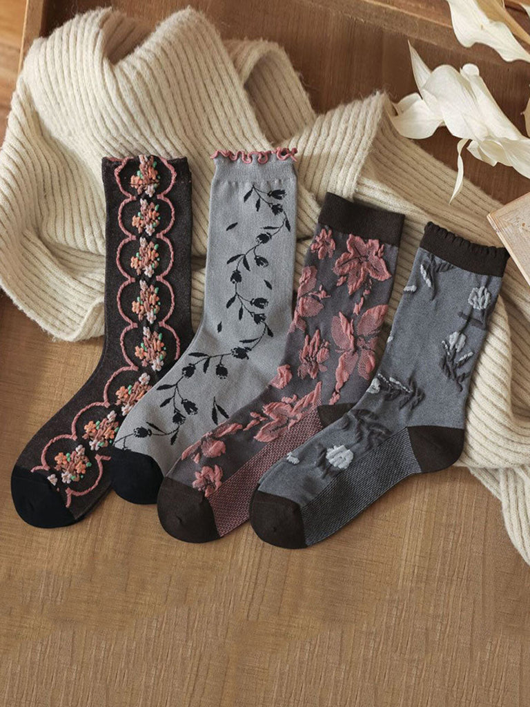 4 Pairs Women Darkness Jacquard Socks QM001 XZMY