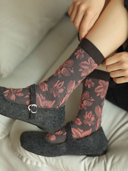 4 Pairs Women Darkness Jacquard Socks QM001 XZMY