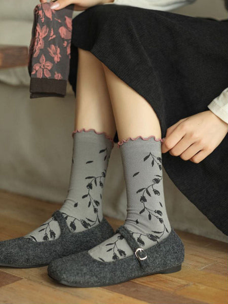 4 Pairs Women Darkness Jacquard Socks QM001 XZMY