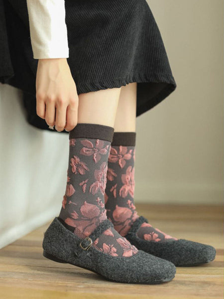 4 Pairs Women Darkness Jacquard Socks QM001 XZMY