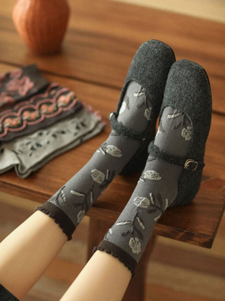 4 Pairs Women Darkness Jacquard Socks QM001 XZMY