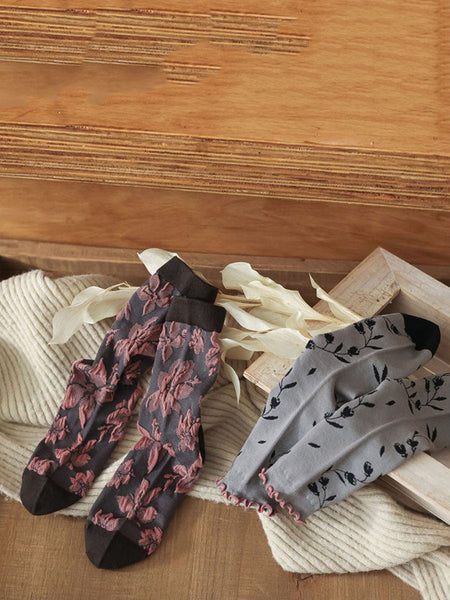 4 Pairs Women Darkness Jacquard Socks QM001 XZMY