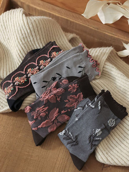 4 Pairs Women Darkness Jacquard Socks QM001 XZMY