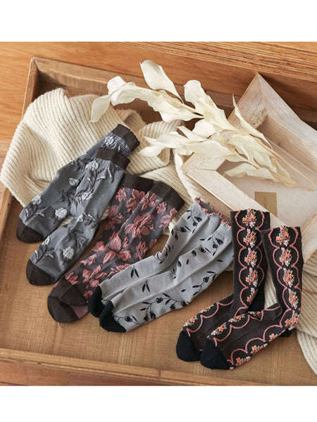 4 Pairs Women Darkness Jacquard Socks QM001 XZMY