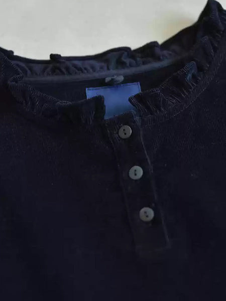 Women Autumn Casual Solid Corduroy O-Neck Dress WU011 BK