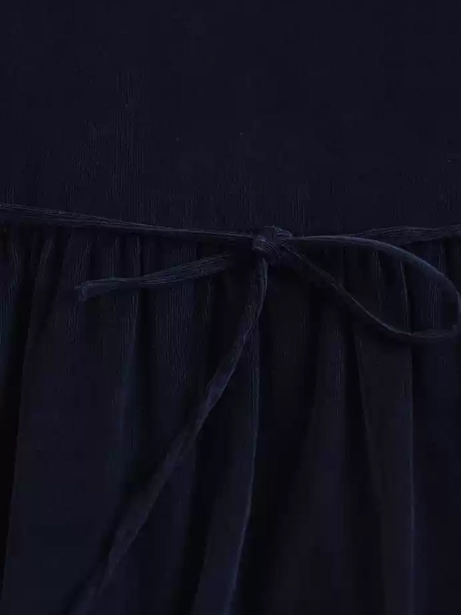 Women Autumn Casual Solid Corduroy O-Neck Dress WU011 BK