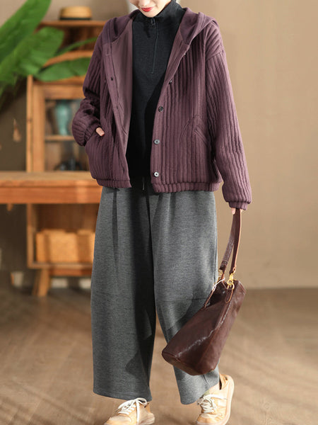 Women Winter Casual Solid Fleece-lined Wide-leg Pants WU006 BK