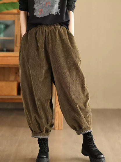 Women Winter Retro Corduroy Padded Cotton Harem Pants WU004 BK