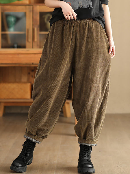 Women Winter Retro Corduroy Padded Cotton Harem Pants WU004 BK