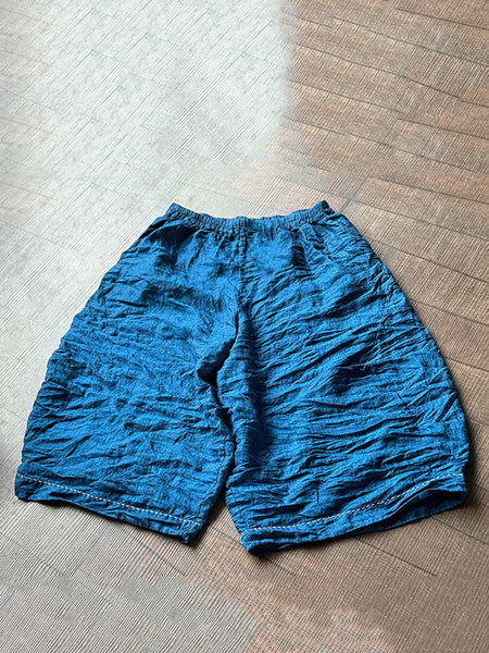 Women Autumn Retro Solid Linen Wide-leg Pants WU001 BK