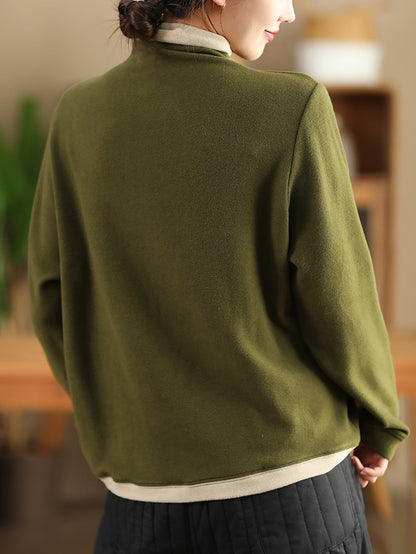 Women Winter Casual Colorblock Half-Turtleneck Sweatshirt WU015 BK