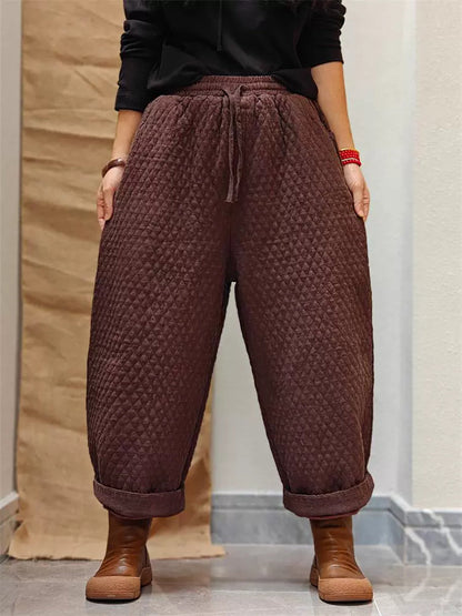 Women Winter Casual Solid Padded Harem Pants WU026 BK