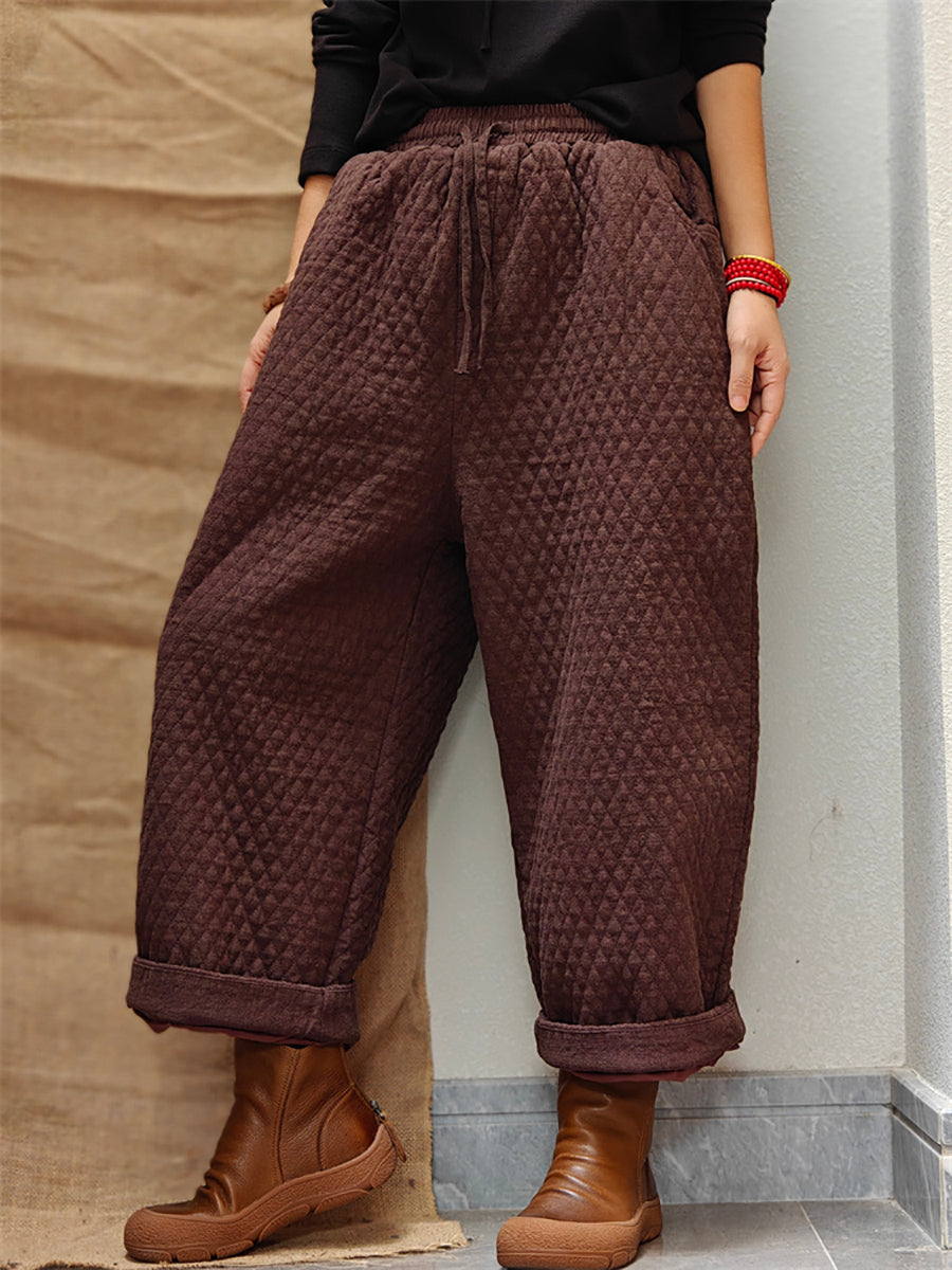 Women Winter Casual Solid Padded Harem Pants WU026 BK