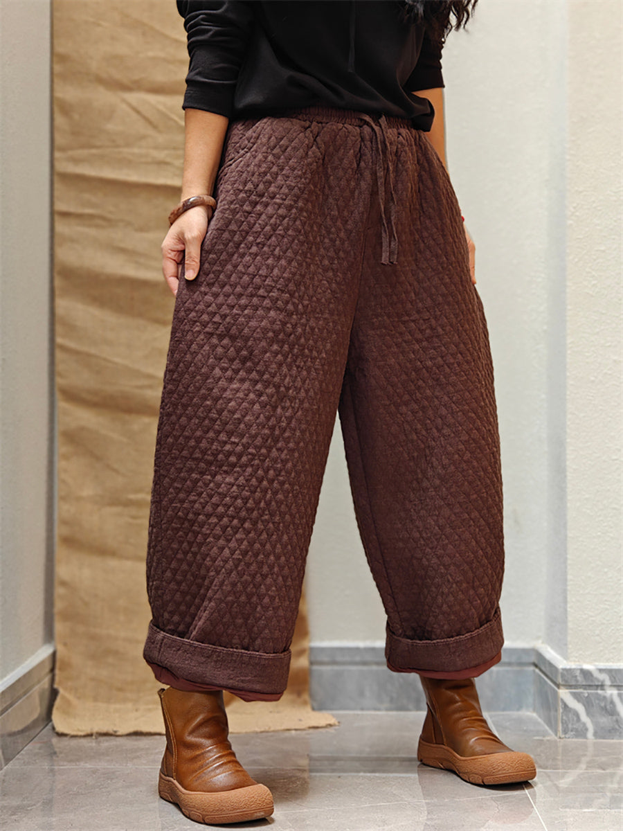 Women Winter Casual Solid Padded Harem Pants WU026 BK