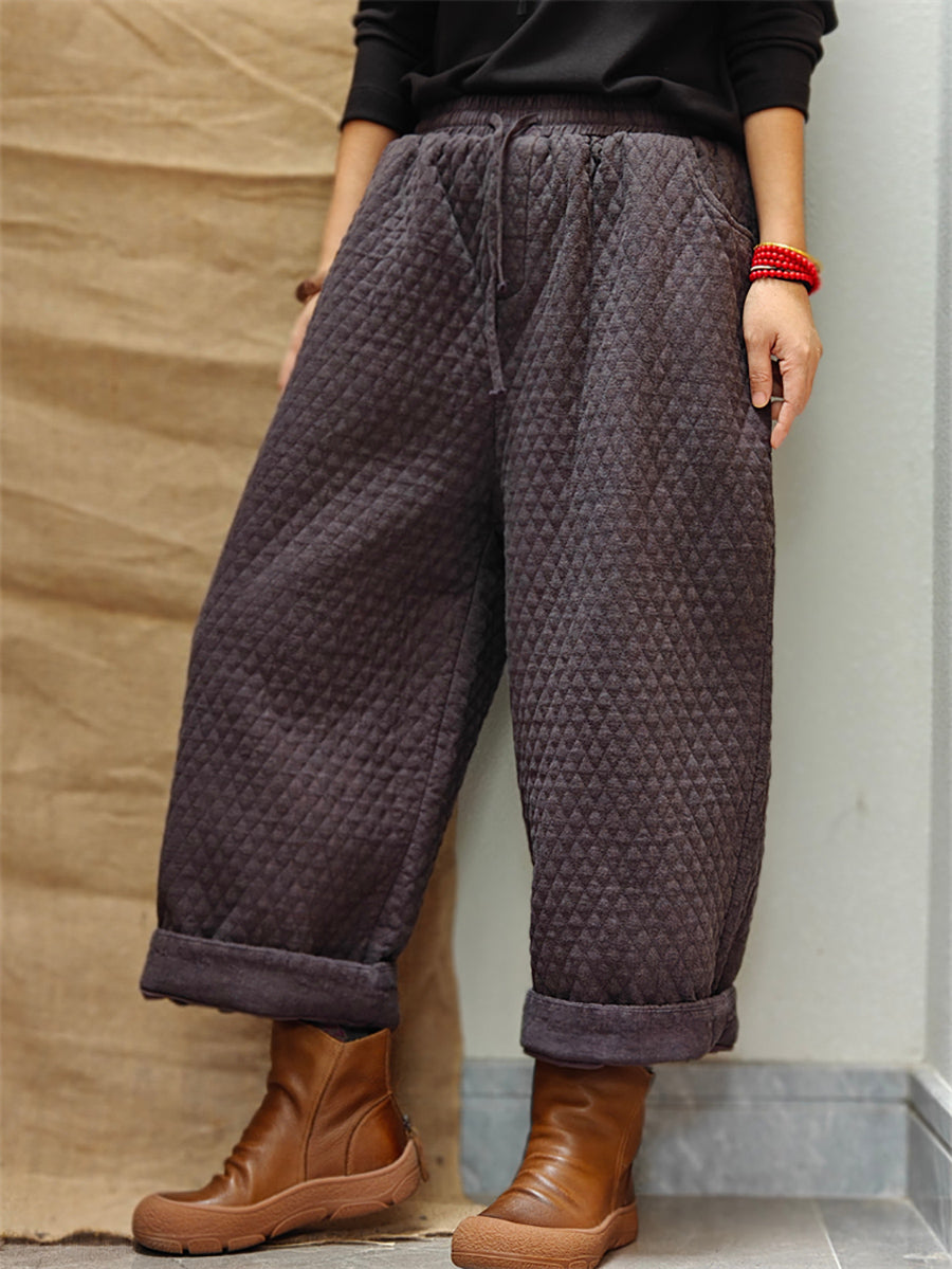 Women Winter Casual Solid Padded Harem Pants WU026 BK