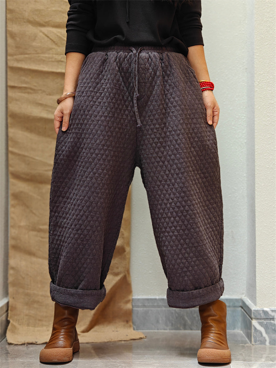 Women Winter Casual Solid Padded Harem Pants WU026 BK