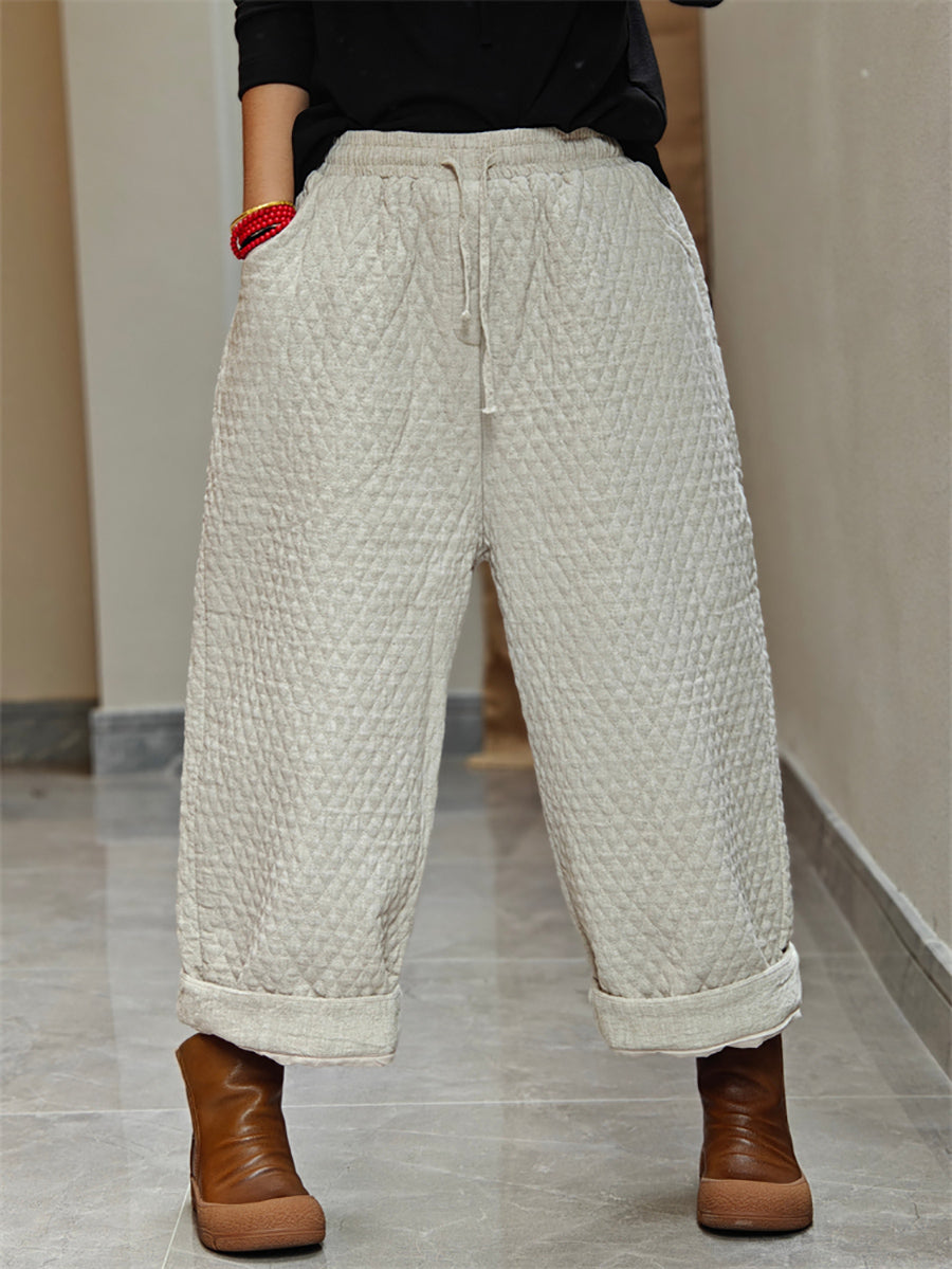 Women Winter Casual Solid Padded Harem Pants WU026 BK