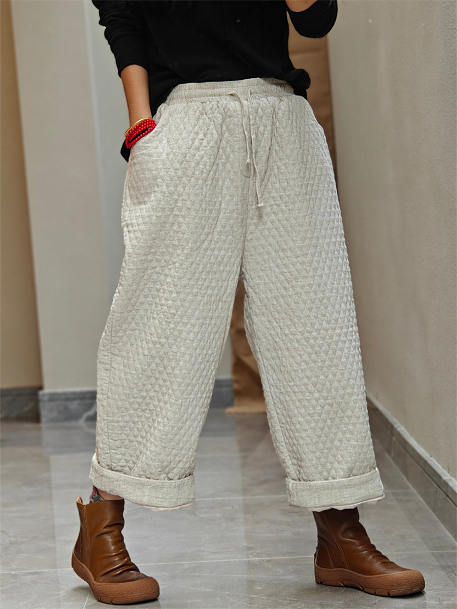 Women Winter Casual Solid Padded Harem Pants WU026 BK