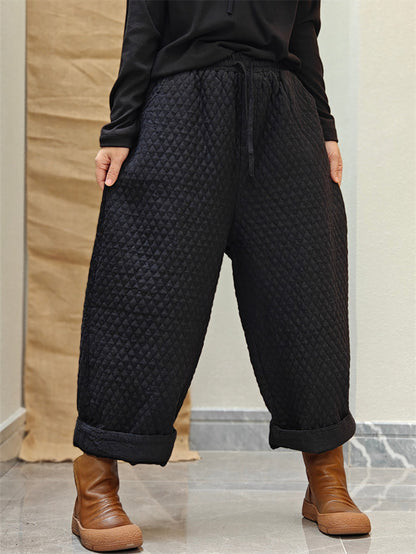 Women Winter Casual Solid Padded Harem Pants WU026 BK