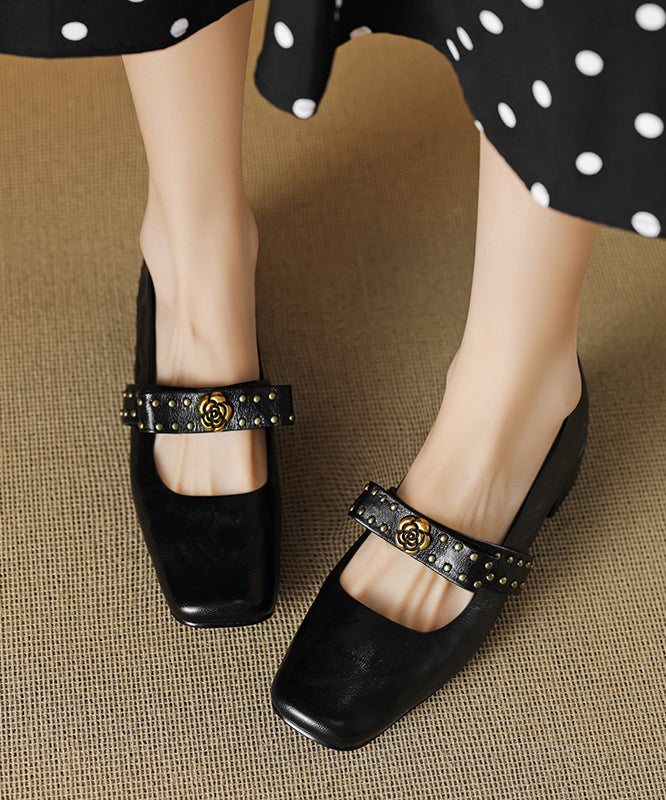 Bow Sheepskin Black Rivet 2025 Loafer Chunky Splicing Shoes FashionChic