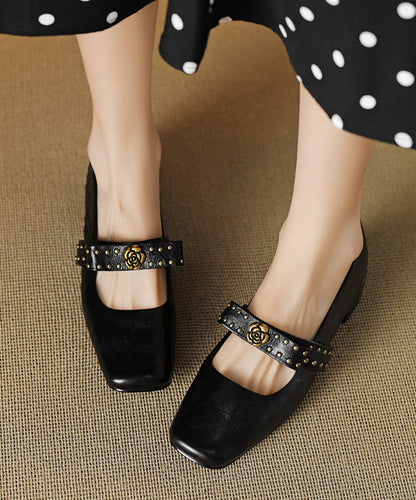 Bow Sheepskin Black Rivet 2025 Loafer Chunky Splicing Shoes FashionChic