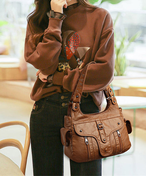 Shoulder Capacity Calf 2025 New Black Large Bag Leather FashionChic