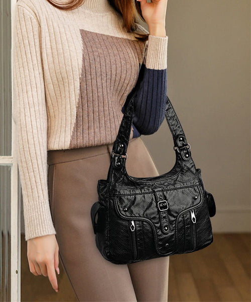 Shoulder Capacity Calf 2025 New Black Large Bag Leather FashionChic