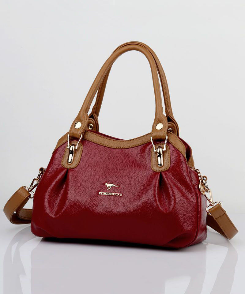 Calf New Tote Solid Bag Leather 2025 Versatile Durable Black Red FashionChic